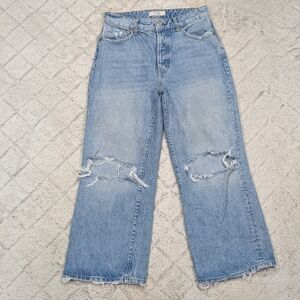 Free People Jeans Womens 28 Blue Sky Ranger Wide Leg Crop Distressed Denim